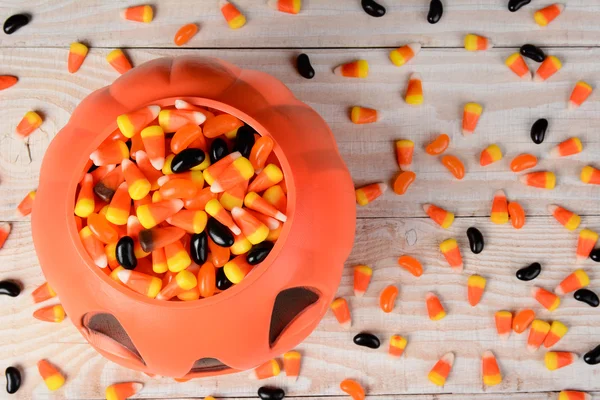 Plastic Pumpkin Candy Corn — Stock Photo, Image