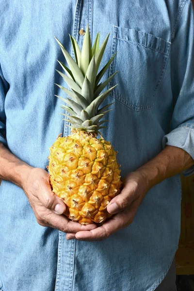 Człowiek gospodarstwa dojrzały ananas — Zdjęcie stockowe