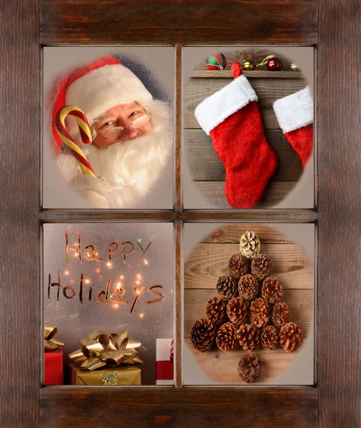 Window with Four Christmas Scenes — Stock Photo, Image