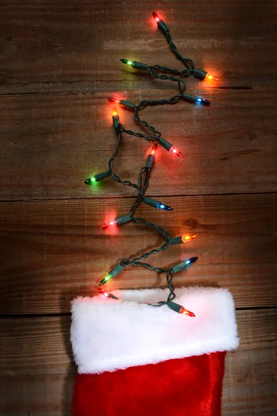 Noel çorap ve ışıklar — Stok fotoğraf