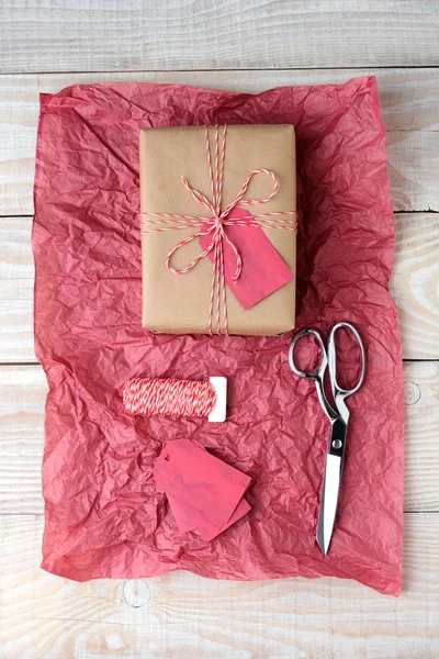 Christmas Present Red Tissue Paper — Stock Photo, Image
