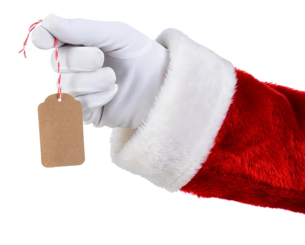 Santa hålla tomt gåva Tag — Stockfoto