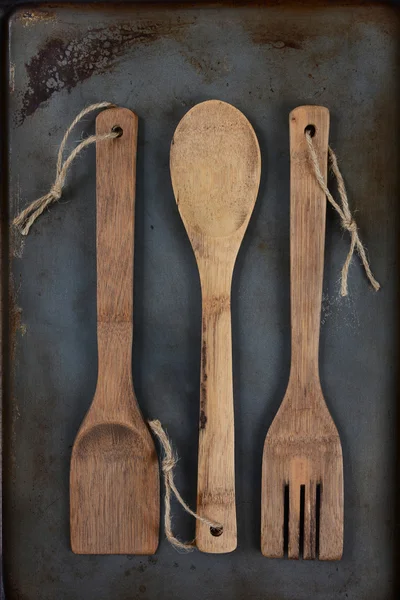 Exibição de utensílios de madeira — Fotografia de Stock
