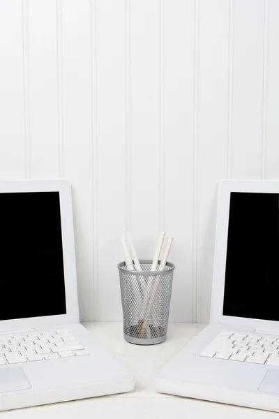 Two Laptops and Pencil Cup Vertical — Stock Photo, Image