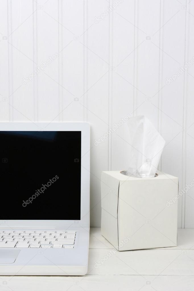 White Desk with White Tissue Box