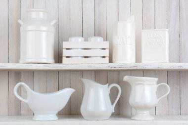 White Rustic Kitchen Shelves clipart