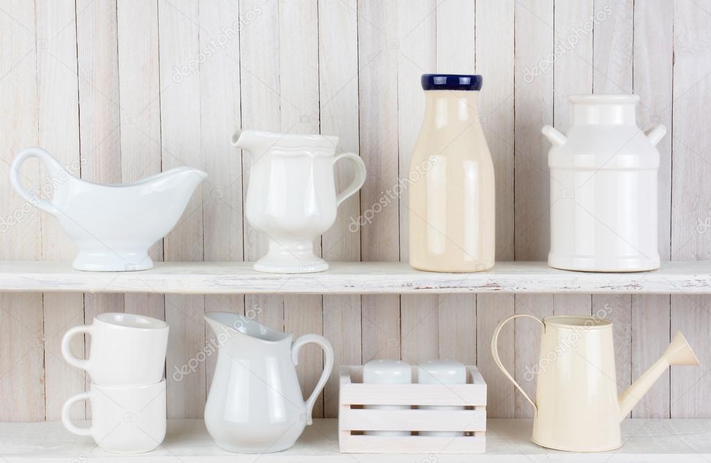 Rustic White Kitchen Shelves