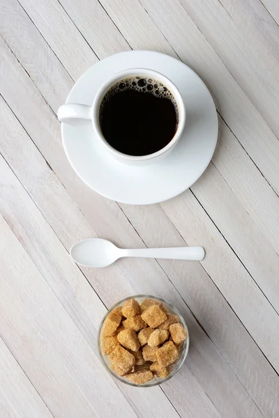 Kaffe naturligt socker kuber sked — Stockfoto