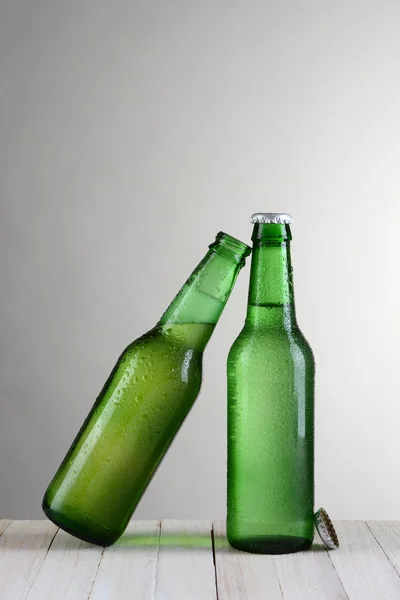 Closeup Green Beer Bottles Vertical — 스톡 사진