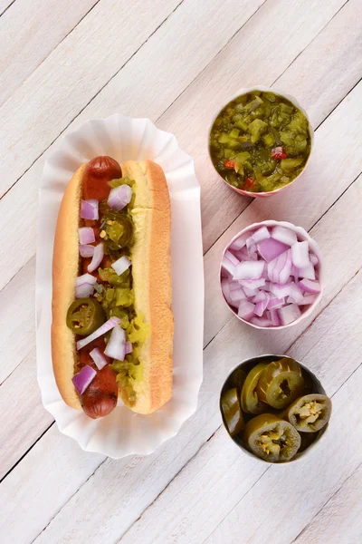 Hot Dog con cipolle Relish Peppers — Foto Stock