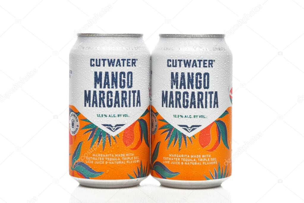 IRVINE, CALIFORNIA - 07 NOV 2025: Two Cans of Cut Water Mango Margarita cans.