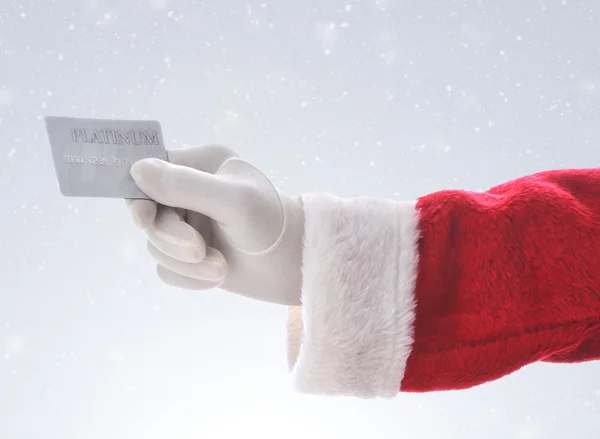 Papai Noel cartão de crédito fundo nevado — Fotografia de Stock