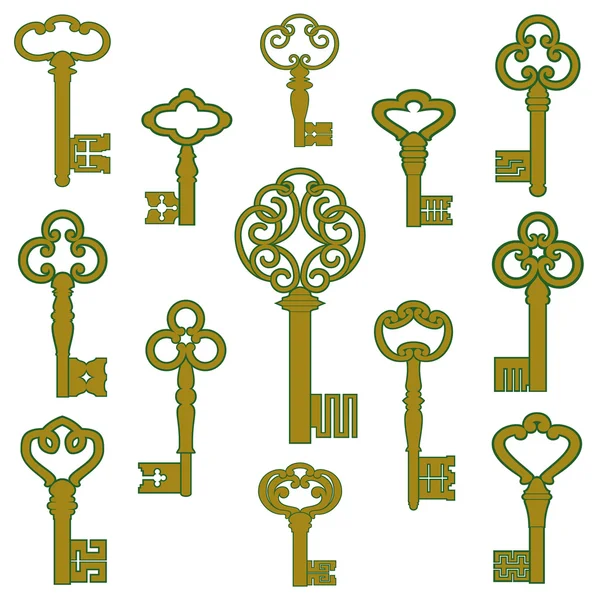 Antique bronze keys with patina decor — Stock Vector