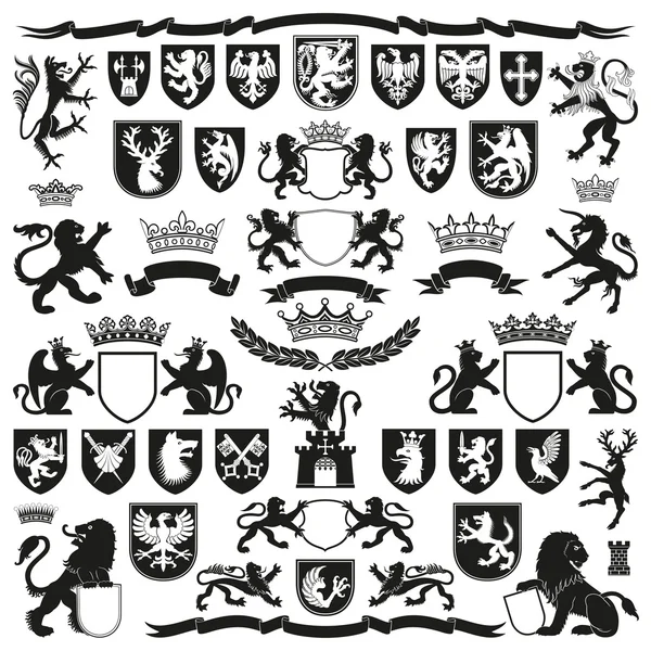 Heraldiek symbolen en decoratieve elementen — Stockvector