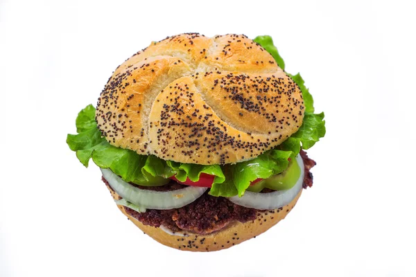 Grote hamburger geïsoleerd op een witte achtergrond — Stockfoto