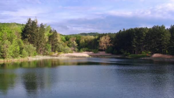 Aerial view of beautiful mountain lake at summer, Bulgaria — Stock Video