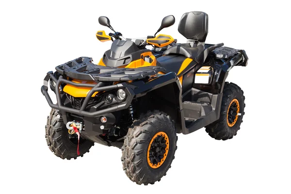 黄色の Atv quadbike クリッピング パスと白で隔離 — ストック写真