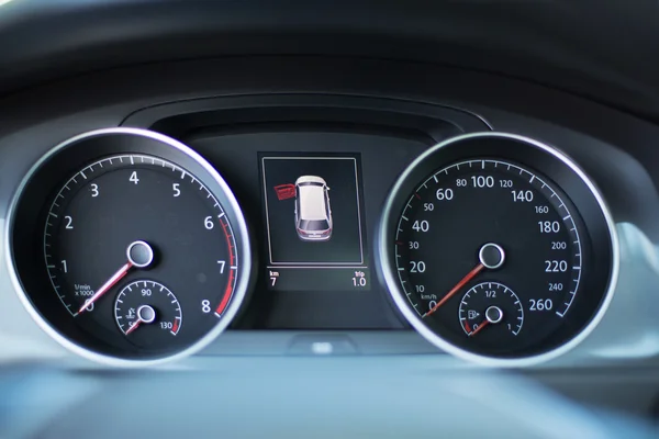 Modern Dashboard of a car with a high mileage close up — Stock Photo, Image