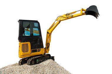 Ekskavatör buldozer ve beyaz kırpma p ile izole kayalar,