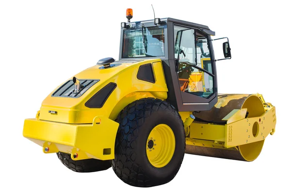 Yellow road roller isolated with clipping path — Stock Photo, Image