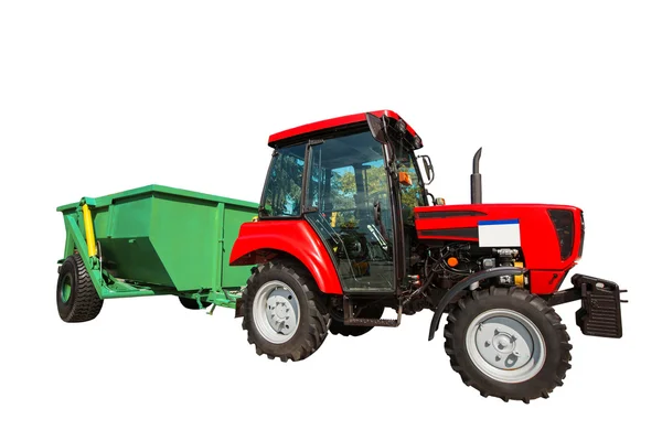 Neuer landwirtschaftlicher Traktor und Anhänger isoliert über weißem Backgro — Stockfoto