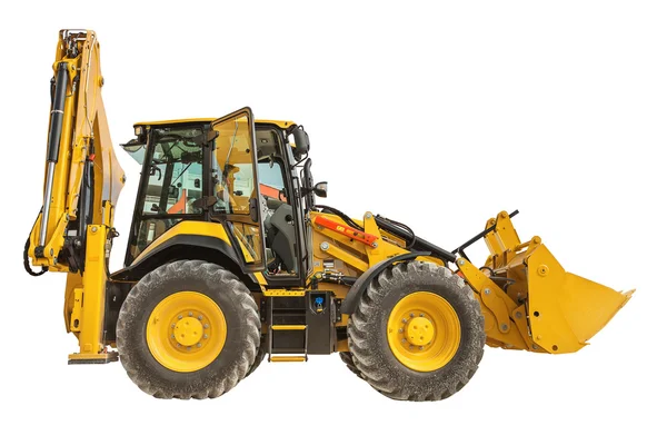 Yellow bulldozer or backhoe loader isolated — Stock Photo, Image