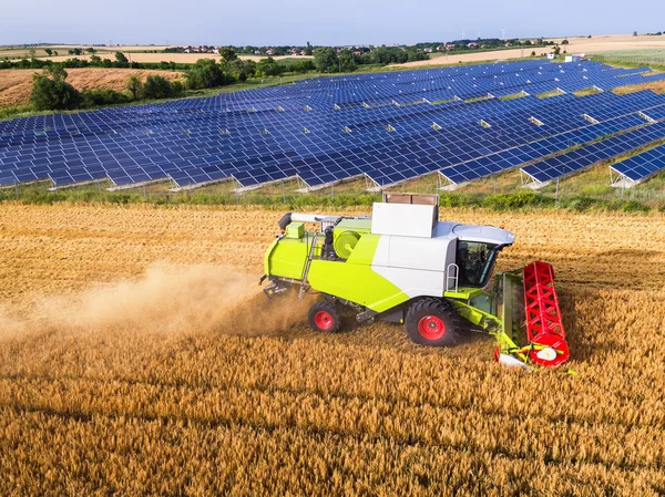 Aerial view of combine on harvest field — Stock Photo, Image