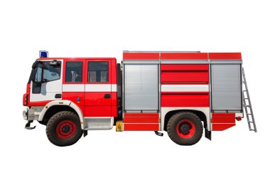 İtfaiye aracı beyaz arkaplanda izole edildi