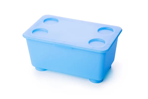 蓝塑料盒 用于在白色背景上隔离的铅笔或钢笔 — 图库照片
