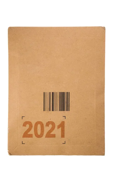 Año Nuevo 2021 Post Caja Cartón Aislado Blanco Paquete Entrega — Foto de Stock