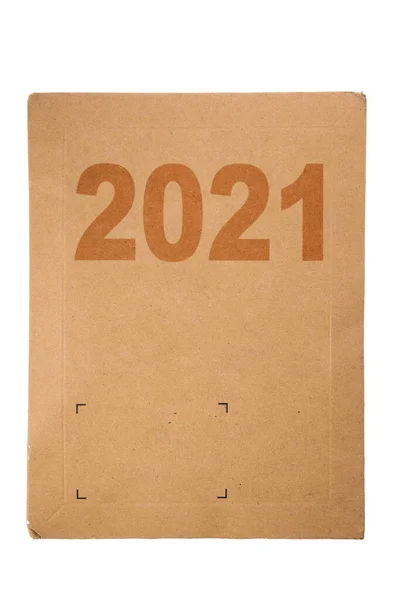 Año Nuevo 2021 Post Caja Cartón Aislado Blanco Paquete Entrega — Foto de Stock