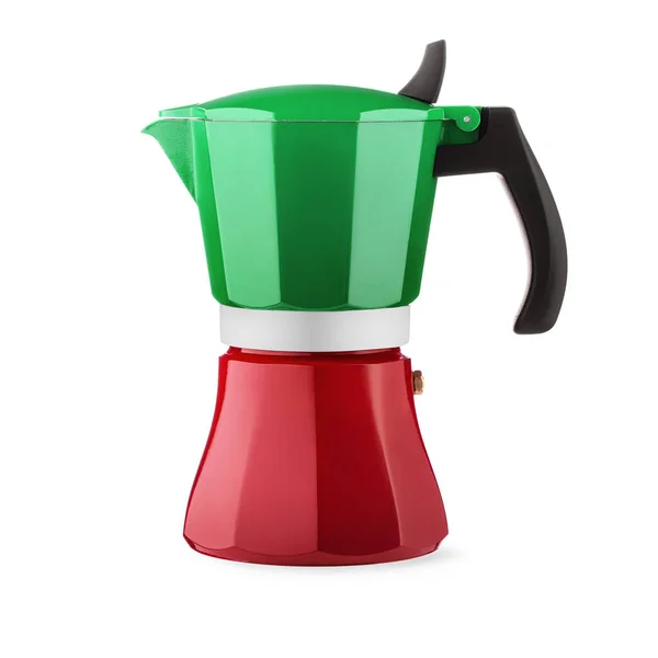 Kaffebryggare Sockerrör Italiensk Flagga Design Isolerad Vit Med Klippbana — Stockfoto