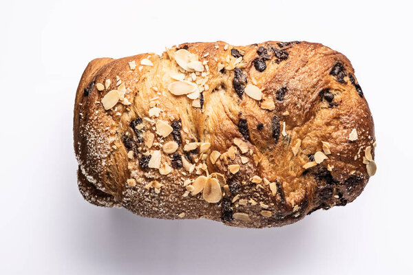 Holiday easter sweet bread with chocolate and raisins, homemade baked bread