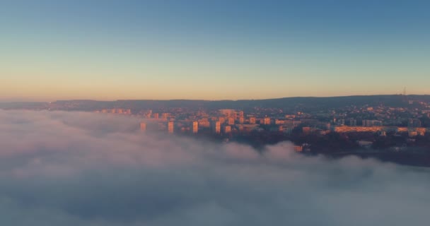 Vol Dessus Des Nuages Belle Matinée Dessus Ville Vidéo Aérienne — Video