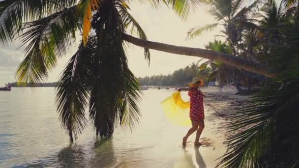 Восход Над Тропическим Островным Пляжем Пальмами Пунта Кана — стоковое видео