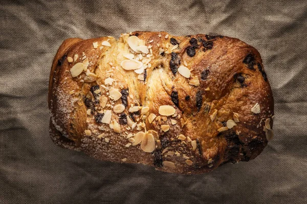Holiday easter sweet bread with chocolate and raisins, homemade baked bread