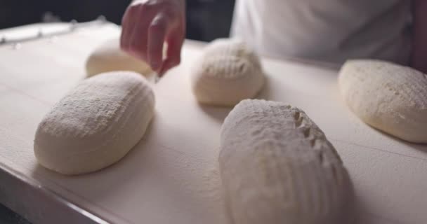 Baker Çiğ Ekmek Üzerine Kalıp Yavaş Çekim Videosu — Stok video