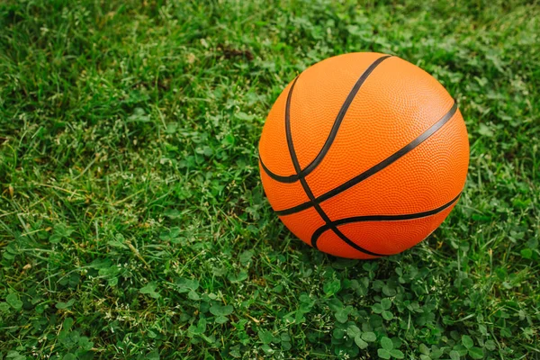 Pallone Basket Una Fresca Erba Verde Giochi Bambini All Aperto — Foto Stock