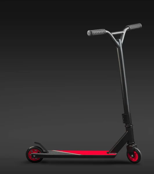 Estudio Moderno Scooter Rojo Aislado Sobre Fondo Negro Con Ruta —  Fotos de Stock