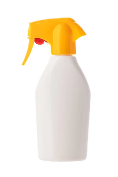 Zonnebrandcrème Witte Blanco Plastic Spuitfles Geïsoleerd Witte Achtergrond Met Knippad — Stockfoto