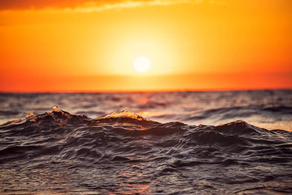 Sea Wave Close Low Angle View Sunrsie Shot — Stock Photo, Image