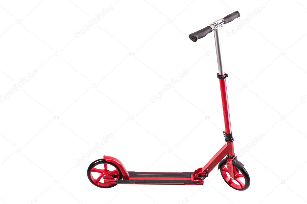 Red modern scooter studio isolated on white background with clipping path