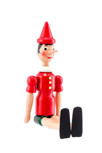 Pinocchio Leksak Staty Isolerad Vit Bakgrund — Stockfoto