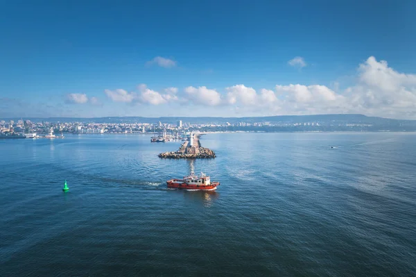 Vista Aérea Del Faro Amanecer Brumoso Varna Bulgaria — Foto de Stock