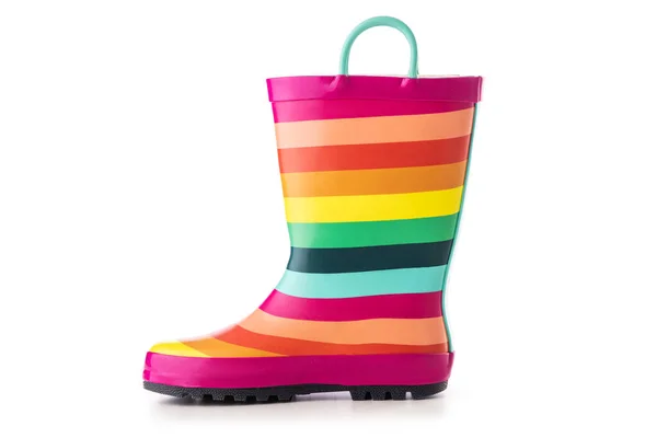 色彩艳丽的儿童橡胶靴 用于白色背景的雨隔离 — 图库照片