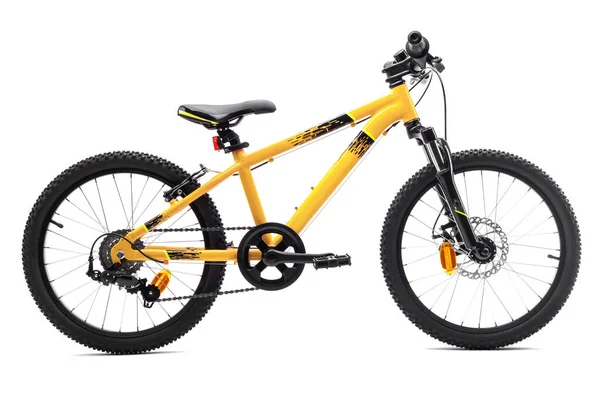 Bicicleta Montanha Amarelo Esporte Isolado Fundo Branco — Fotografia de Stock