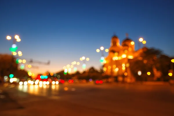 Defocused Assumption Cathedral, Varna, Bulgaria. Illuminated at — Stock Photo, Image