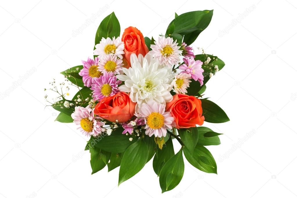 Colouful bouquet of flowers isolated on white background 
