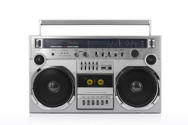 Retro ghetto blaster isolated on white with clipping path