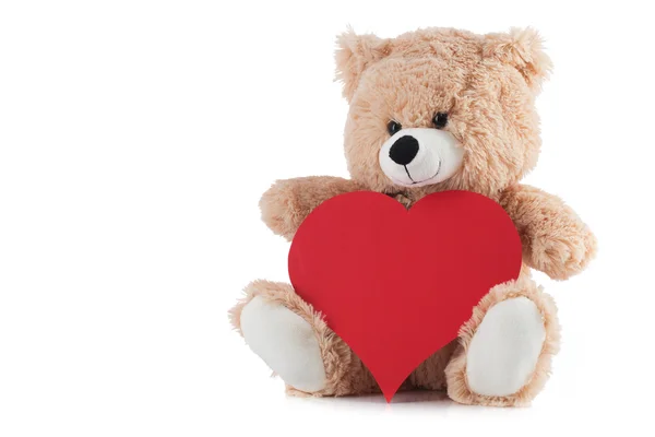 Teddy Bear gazdaság egy szív, fehér — Stock Fotó